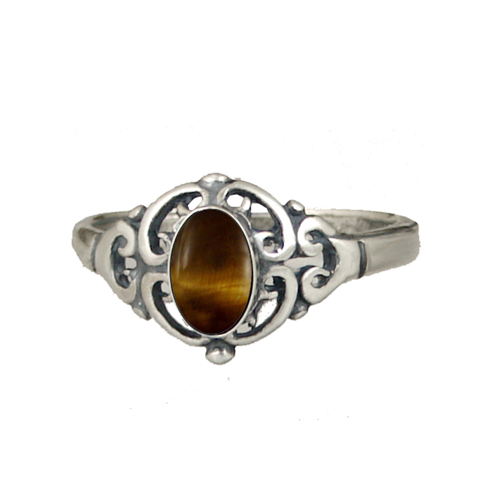 Sterling Silver Filigree Ring With Tiger Eye Size 9